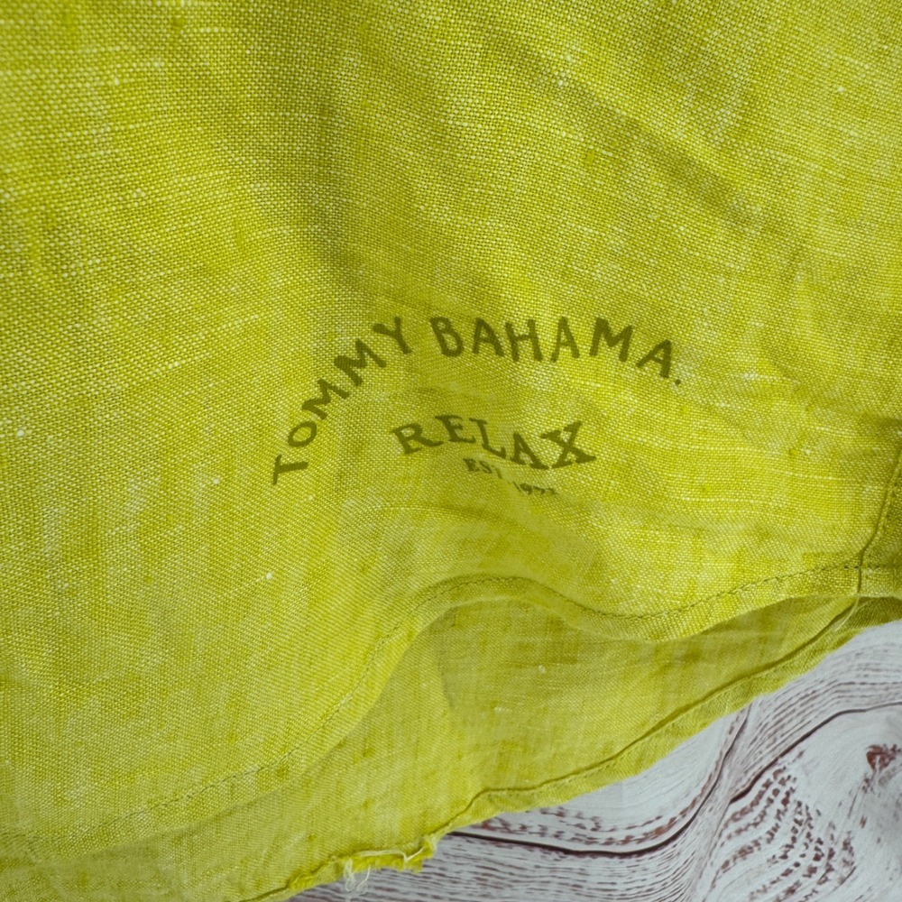 Tommy Bahama Relax Shirt  Mens XL Yellow Linen Long Sleeve Button Up Vacation - Picture 5 of 10